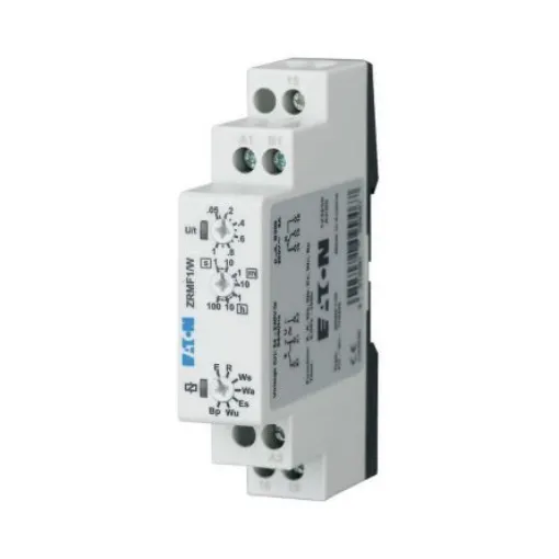 Eaton ZRMF Series DIN Rail Mount Timer Relay, 24 - 240V ac/dc, 1-Contact, 0.05 - 360000s, 7-Function, SPDT - 110406 ZRMF1/W product image