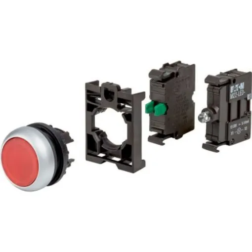 Eaton RMQ Titan Series Illuminated Push Button, Spring Return, 50mm Cutout, Red LED, IP67 - 110932 M22-DL-R-K10LED-BVP product image