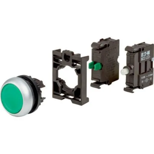 Eaton M22 Series Illuminated Push Button, Momentary, 50mm Cutout, Green LED, IP67 - 110930 M22-DL-G-K10LED-BVP product image