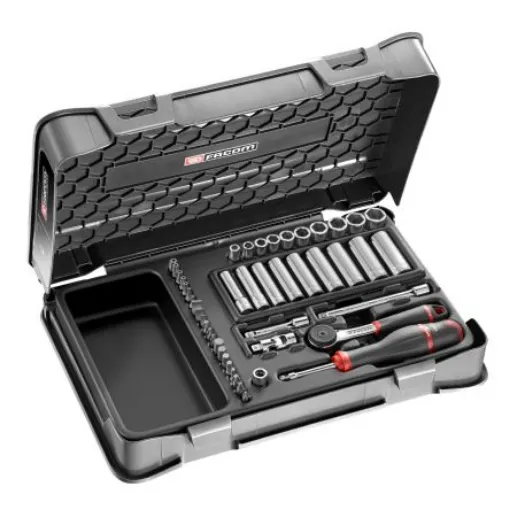 Facom 46-Piece Metric 1/4 in Deep Socket/Standard Socket/Bit Set with Ratchet, 6 point - R.2BLPB product image