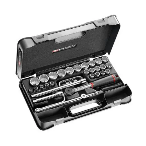 Facom 30-Piece Metric 1/2 in Standard Socket Set with Ratchet, 12 point - S.161-5P12 product image
