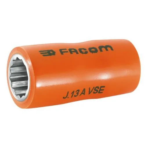 Facom 3/8 in Drive 12mm Insulated Standard Socket, 12 point, VDE/1000V, 46 mm Overall Length - J.12AVSE product image