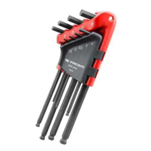 Facom 9 piece L Shape Metric Hex Key Set, 1.5 mm, 2.5 mm, 2 mm, 3 mm, 4 mm, 5 mm, 6 mm, 7 mm, 8 mm - 83SH.JPAA product image