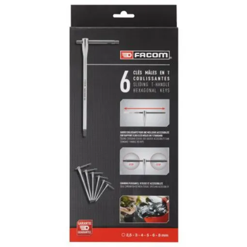 Facom 6 piece T Shape Metric Hex Key Set, 2.5 - 3 - 4 - 5 - 6 - 8mm - 84TCD.J6PB product image