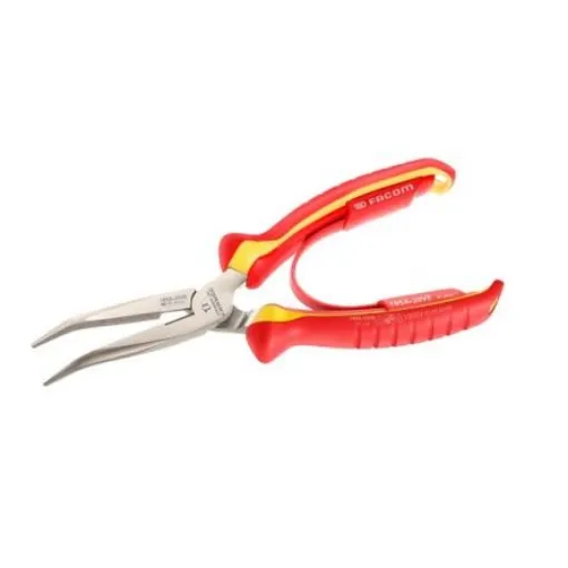 Facom Round Nose Pliers, 200 mm Overall, Angled Tip, VDE/1000V, 69mm Jaw - 195A.20VE product image