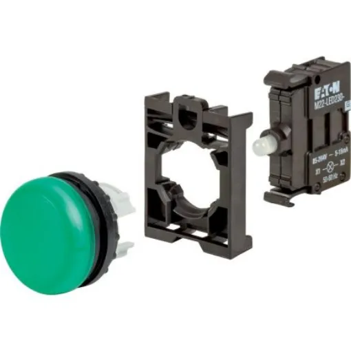 Eaton, Green LED Indicator, 22.5mm Cutout, IP67, IP69K, Round, 250V ac - 132600 M22-L-G-LED230-BVP product image