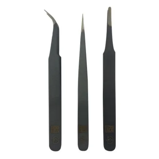 RS PRO 120mm, Steel, Curved, Fine, Rounded, Sharp, ESD Tweezer Set - 2498649 product image