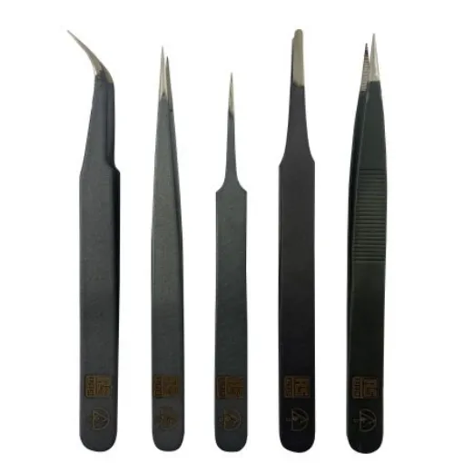 RS PRO Steel, Curved, Fine, Rounded, Sharp, ESD Tweezer Set - 2498654 product image