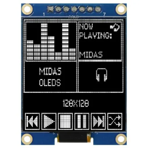 Midas 1.5in Yellow Passive matrix OLED Display 128 x 128pixels COB SPI Interface - MDOB128128CV-WS product image