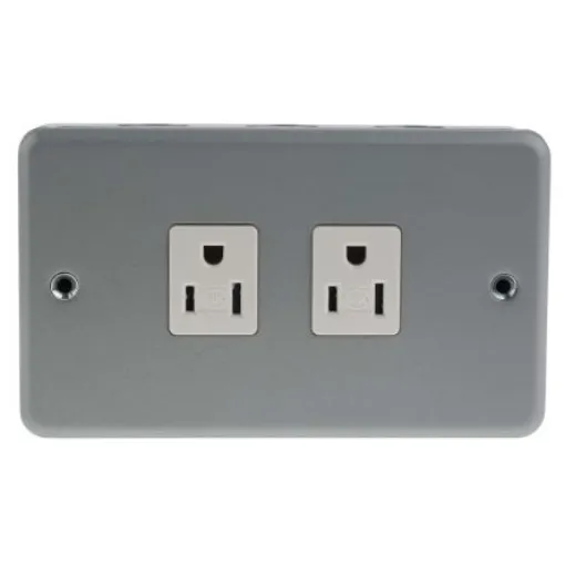 MK Electric 2 Gang Plug Socket, 15A, NEMA 5-15R, Indoor Use - K2272 ALM product image