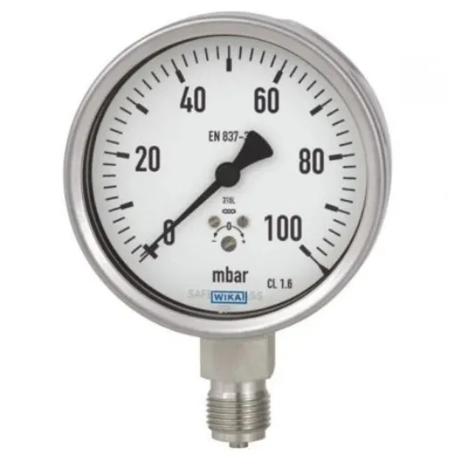 WIKA G 1/4 Analogue Pressure Gauge 60mbar Bottom Entry 100mm Outside Diameter - 48787556 product image