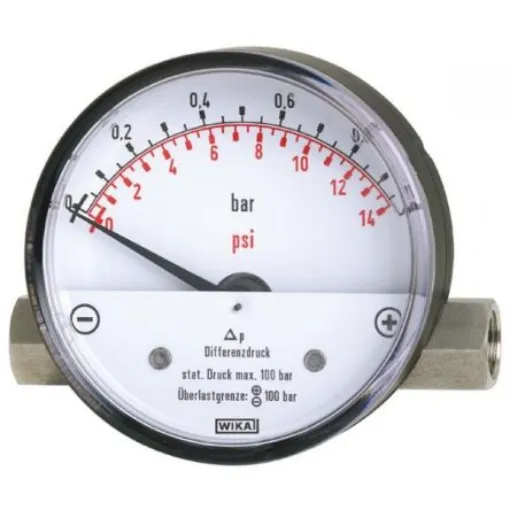 WIKA NPT 1/2 Analogue Differential Pressure Gauge 1.6bar Side Entry 80mm Outside Diameter - 48788228 product image