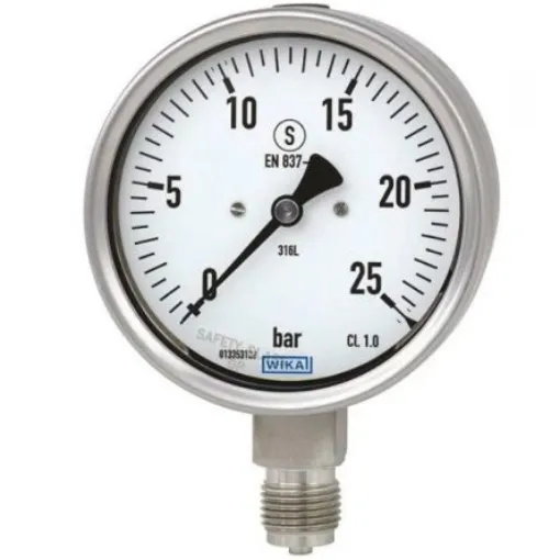 WIKA NPT 1/2 Analogue Pressure Gauge 100bar Bottom Entry 100mm Outside Diameter - 48803237 product image