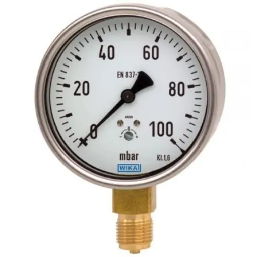 WIKA G 1/4 Analogue Pressure Gauge 60mbar Back Entry 100mm Outside Diameter - 48612326 product image