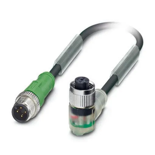 Phoenix Contact Straight Male 4 way M12 to Right Angle Female 4 way M12 Sensor Actuator Cable, 1.5m - 1415624 product image