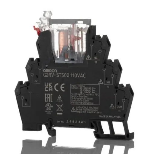 Omron G2RV-ST Series Electromechanical Interface Relay, DIN Rail Mount, 110V ac Coil, SPDT, 1-Pole, 6A Load - G2RV-ST500 AC110 product image