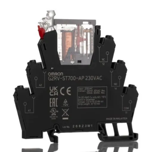 Omron G2RV-ST Series Electromechanical Interface Relay, DIN Rail Mount, 230V ac Coil, SPDT, 1-Pole, 50mA Load - G2RV-ST700-AP AC230 product image