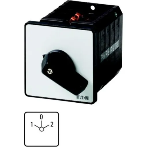 Eaton, 2P 3 Position 45° Motor Reversing Cam Switch, 690V (Volts), 63A, Short Thumb Grip Actuator - 092918 T5B-2-8400/E product image