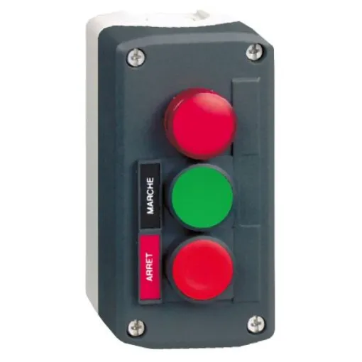 Schneider Electric Slow Break Push Button Control Station - 1 NC, 1 NO, Polycarbonate, None Cutouts, Green, Red, ARRET, - XALD361B product image