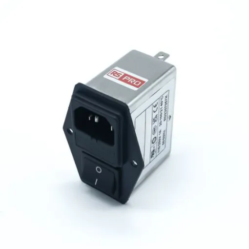 RS PRO 1A, 250 V ac Socket Chassis Mount IEC Inlet Filter 2 Pole, Faston 2 Fuse - 2780349 product image