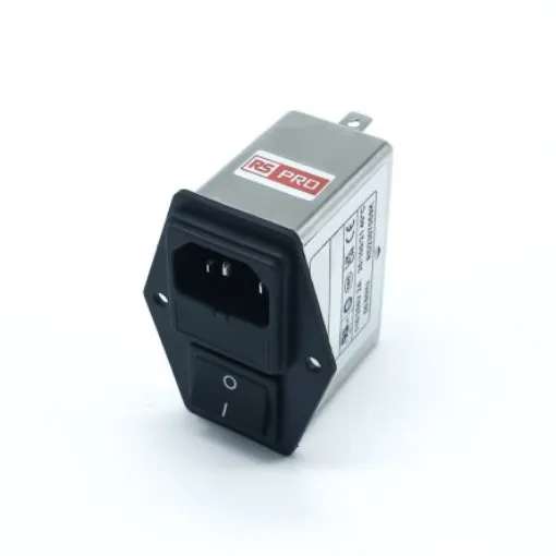 RS PRO 2A, 250 V ac Socket Chassis Mount IEC Inlet Filter 2 Pole, Faston 2 Fuse - 2780351 product image