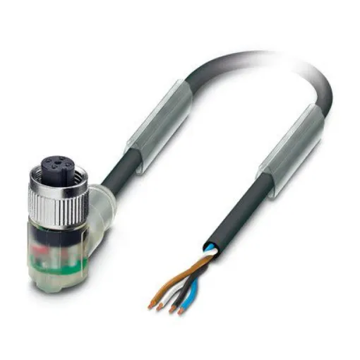 Phoenix Contact Straight 4 way Free Ends to Right Angle Female 4 way M12 Sensor Actuator Cable, 10m - 1401063 product image