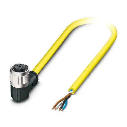 Phoenix Contact Straight 4 way Free Ends to Right Angle Female 4 way M12 Actuator/Sensor Cable, 5m - 1424908 product image