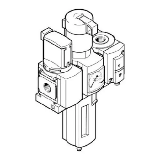 Festo G 1/4 FRL Assembly, Manual Drain, 40µm Filtration Size - With Pressure Gauge - MSB4-1/4:C3:J120:F12-WP product image