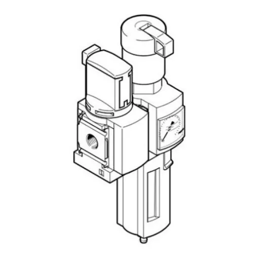 Festo G 1/4 FRL Assembly, Manual Drain, 40µm Filtration Size - With Pressure Gauge - MSB4-1/4:C3:J120-WP product image