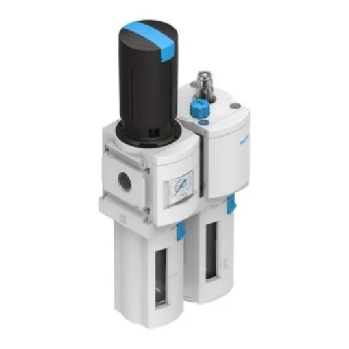 Festo G 1/2 FRL Assembly, Manual Drain, 5µm Filtration Size - With Pressure Gauge - MSB6-1/2-FRC11:J9M2 product image