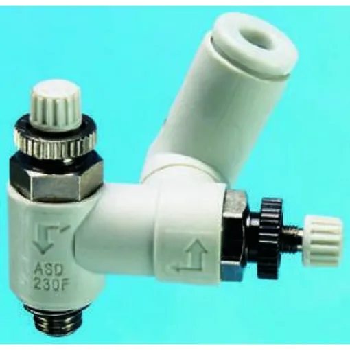 SMC ASD Series Threaded Flow Regulator, R 1/4 Male Inlet Port x R 1/4 Male Outlet Port x 6mm Tube Outlet Port - ASD430F-02-06S product image