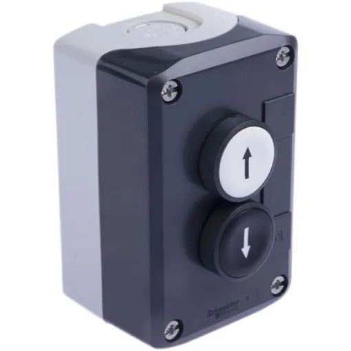 Schneider Electric Spring Return Enclosed Push Button, Polycarbonate, 1 Cutouts, Black/White, Down Arrow, Up Arrow, - XALD222 product image