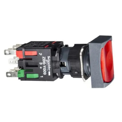 Schneider Electric XB6D Series Illuminated Push Button Switch, Slow Break, 16mm Cutout, SPDT, Red LED, 250V, IP65 - XB6DF4B5B product image