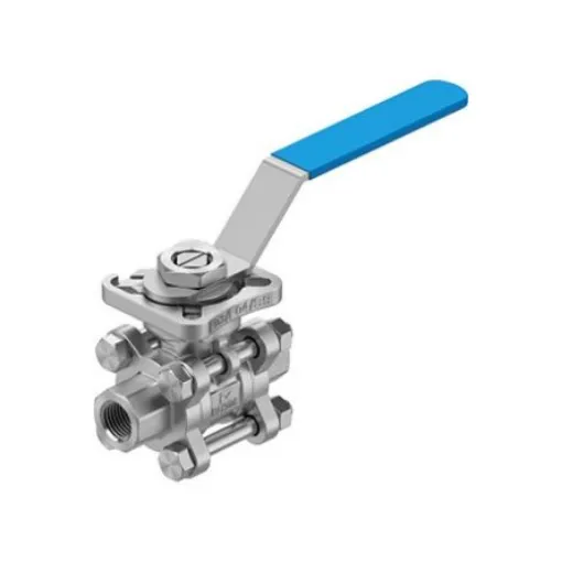 Festo Stainless Steel Ball Valve, Ball Valve, Threaded, NPT 1/4 NPTin, 16.6mm, 63bar Operating Pressure - VZBE-1/4-T-63-T-2-F0304-M-V15V15 product image