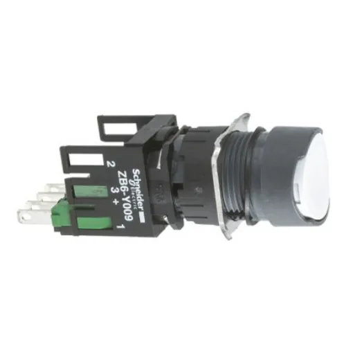 Schneider Electric XB6A Series Push Button Switch, Spring Return, 16mm Cutout, SPDT, 250V, IP65 - XB6AA15B product image