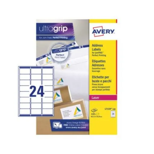 Avery White Adhesive High Visibility Label Sheet, Pack of 100Sheets - L7159-100 product image