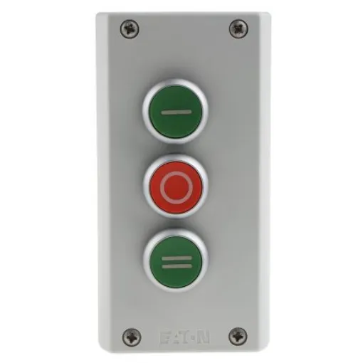 Eaton Momentary Enclosed Push Button - 3NO/3NC, Plastic, 3 Cutouts, Green/Red/Green, I/O/II, IP69K - 216532 M22-I3-M1 product image