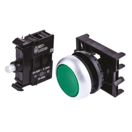 Eaton RMQ Titan M22 Series Green Illuminated Momentary Push Button Head, 22mm Cutout, IP69K - 78639213 M22-DL-G+M22-A+M22-LED230-G product image