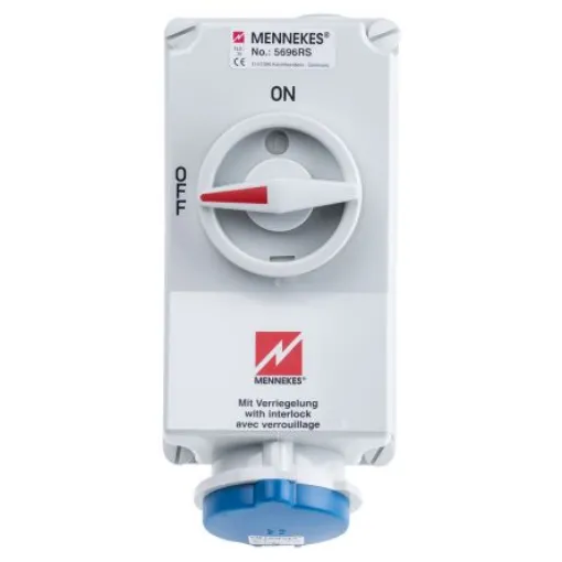 MENNEKES Switchable IP44 Industrial Interlock Socket 2P+E, Earthing Position 6h, 32A, 230 V - 5696A product image