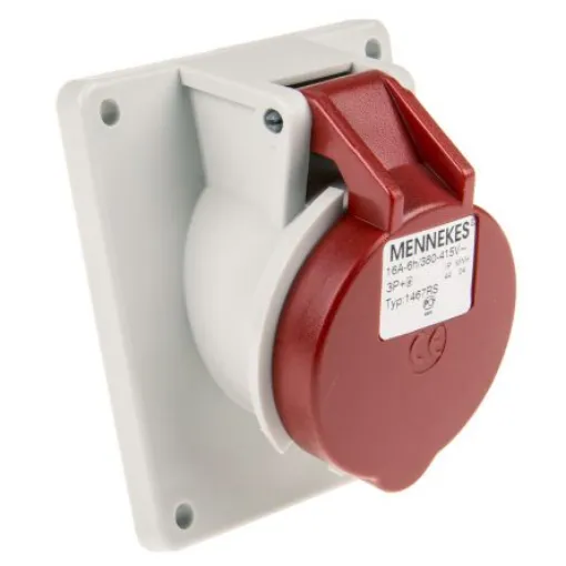 MENNEKES IP44 Red Panel Mount 4P Angled Industrial Power Socket, Rated At 16A, 400 V - 1467 product image