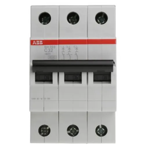 ABB Compact Home SH200 MCB, 3P, 32A Curve C, 440V AC, 6 kA Breaking Capacity - 2CDS213001R0324  SH203-C32 product image