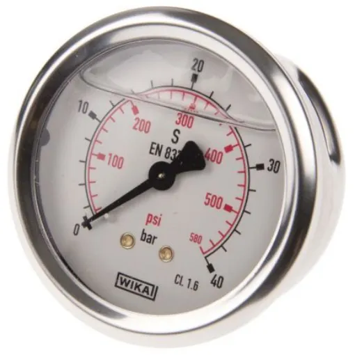 WIKA G 1/4 Analogue Pressure Gauge 40bar Back Entry 63mm Outside Diameter - 9314197 product image