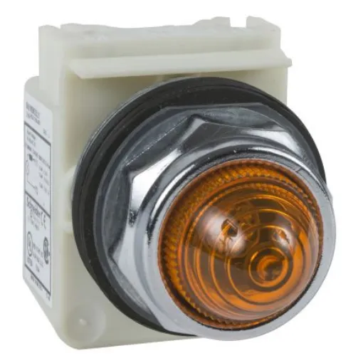 Schneider Electric, Harmony 9001K Orange LED Pilot Light, 30mm Cutout, IP66, Round, 120V ac/dc - 9001KP38LYA9 product image