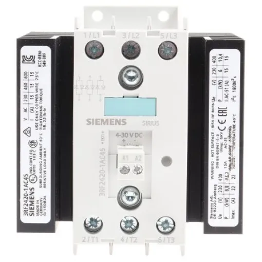 Siemens 3RF2 Series Solid State Relay, 20 A Load, DIN Rail Mount, 600 V Load, 30 V dc Control - 3RF2420-1AC45 product image