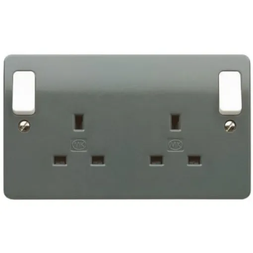 MK Electric Grey 2 Gang Plug Socket, 13A, Type G - British, Indoor Use - K2746 GRA product image