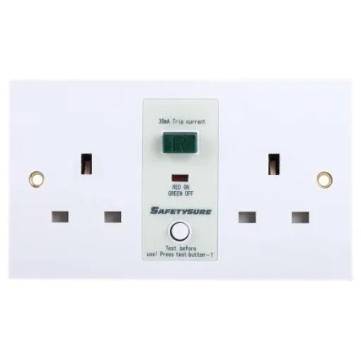 RS PRO 13A, BS Fixing, Passive, 2 Gang RCD Socket, Flush Mount , Switched, 230 V ac, White - 6877339 product image