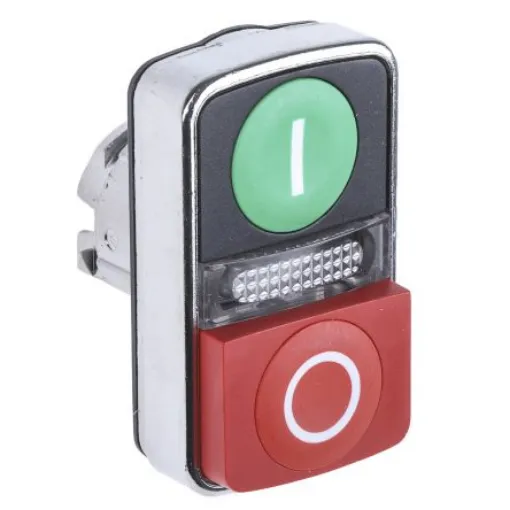 Schneider Electric Harmony XB4 Series Green, Red Illuminated Spring Return Push Button Head, 22mm Cutout, IP66, IP69K - ZB4BW7L3741 product image