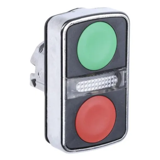 Schneider Electric Harmony XB4 Series Green, Red Illuminated Spring Return Push Button Head, 22mm Cutout, IP66, IP67, - ZB4BW7A3740 product image