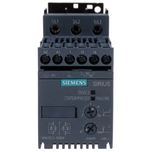 Siemens SIRIUS 3RW Soft Starter, , 1.5 kW, 400 V ac, 3 Phase, IP20 - 3RW3013-1BB04 product image