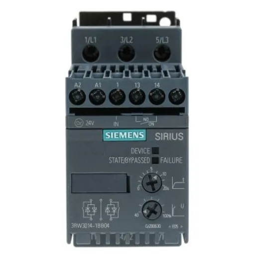 Siemens SIRIUS 3RW Soft Starter, , 3 kW, 480 V ac, 3 Phase, IP20 - 3RW3014-1BB04 product image